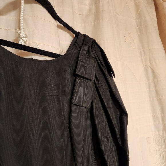 🖤 Vtg 80s Black Moire Taffeta Puff Sleeve Goth Prom Dress XS 🖤 - Picture 4 of 7